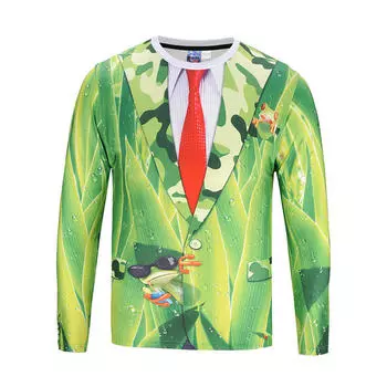 Футболка с длинными рукавами 3D, имитация костюма-двойки, цифровая печать, эластичный быстросохнущий спортивный боди в наличии S