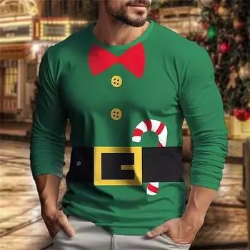 Футболка с длинными рукавами Christmas Element, 3D-принт, веселый повседневный стиль хип-хоп, мужской топ с круглым вырезом, свободная рождественская рубашка с длинными рукавами S