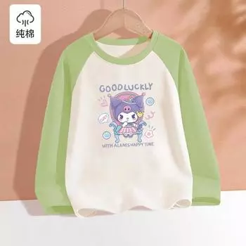 Футболка с длинными рукавами для девочек 2024 года, весна и осень, новая детская, иностранный стиль, мультяшный рисунок, внутренний топ Kulomie 80 recommended height 65-75CM