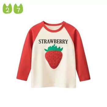 Футболка с длинными рукавами для девочек, детский новый топ в полоску с мультяшным рисунком 100cm красный