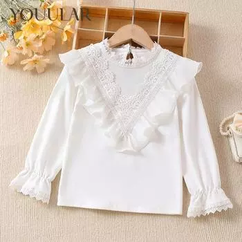 Футболка с длинными рукавами для девочек, весенне-осенняя тонкая детская весенняя нижняя рубашка, белый топ для маленьких девочек 110 белый