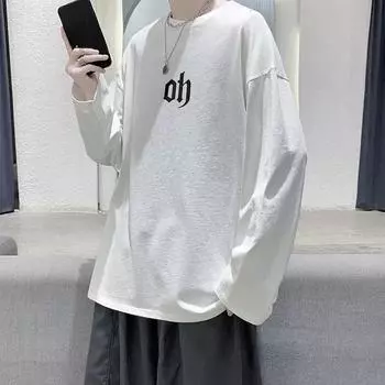 Футболка с длинными рукавами для мальчиков, рубашка из чистого хлопка в новом американском стиле, модный повседневный студенческий топ с половиной рукавов M