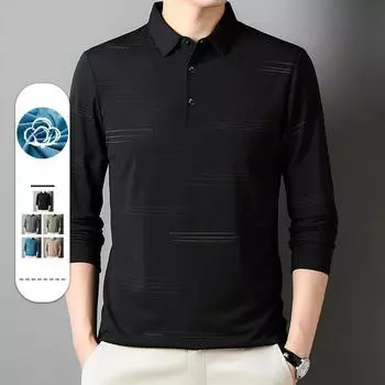Футболка с длинными рукавами для мужчин среднего возраста, весенняя и осенняя, тонкая футболка с отворотом для папы, рубашка-поло с длинными рукавами M