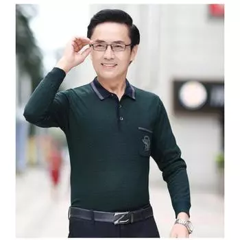 Футболка с длинными рукавами для мужчин среднего возраста и пожилых людей, свободная одежда больших размеров для пап на весну, тонкий топ для мужчин среднего возраста на весну и осень, одежда для дедушки M