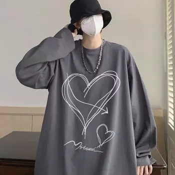 Футболка с длинными рукавами для весны и осени, мужская, новая, универсальная, повседневная, трендовая, многослойная, топ для мужчин, модный стиль M