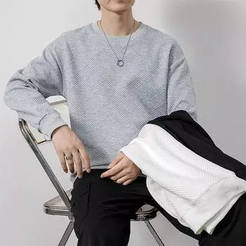 Футболка с длинными рукавами для весны и осени, мужская белая, большого размера, мужская внутренняя рубашка, свободная мужская толстовка с круглым вырезом для полных мужчин M