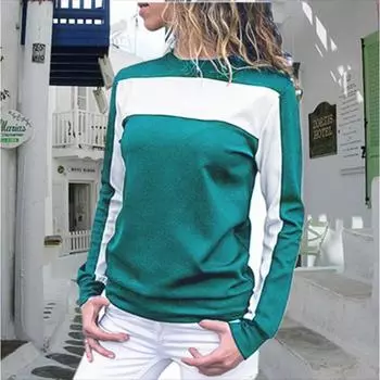 Футболка с длинными рукавами для женщин, контрастные цвета, базовые рубашки с круглым вырезом, облегающий спортивный пуловер S чёрный