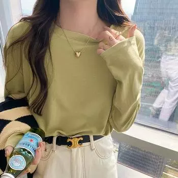 Футболка с длинными рукавами для женщин, свободная, весна, осень и зима, немецкая бархатная нижняя рубашка, новый круглый вырез, белый однотонный топ S