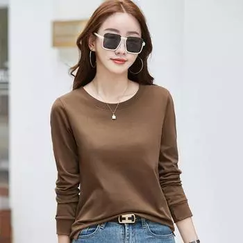 Футболка с длинными рукавами для женщин, свободная и облегающая, весна и осень, новая модная простая нижняя рубашка, тонкий верх, который можно носить на улице S белый