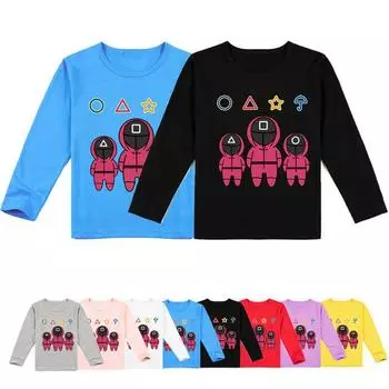 Футболка с длинными рукавами и 3D-принтом «Кальмар», игровое изображение, унисекс, Y446 100cm чёрный