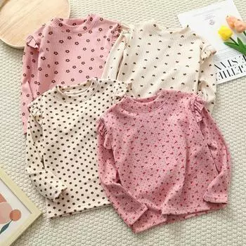 Футболка с длинными рукавами и цветочным принтом для девочек - универсальный топ на осень/зиму для маленьких девочек 90cm