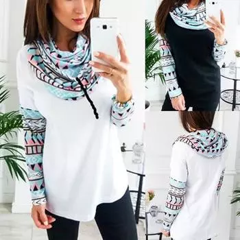 Футболка с длинными рукавами и капюшоном Tong Chunqiu Printed Splicing S чёрный