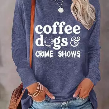 Футболка с длинными рукавами и круглым вырезом с ярким принтом «Собака кофе» — мягкая, дышащая, S