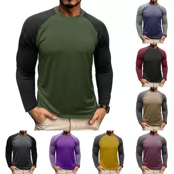 Футболка с длинными рукавами и круглым вырезом, мужская повседневная реглан-топ L армия зеленый