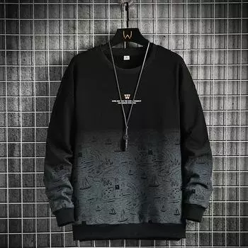 Футболка с длинными рукавами и круглым вырезом для мужчин, хип-хоп, панк, свитер, уличная одежда, повседневная одежда на осень и весну XXXXL чёрный
