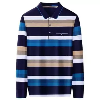 Футболка с длинными рукавами и лацканами для папы, мужская модная брендовая универсальная новая нижняя рубашка, мужская повседневная полосатая футболка для мужчин M