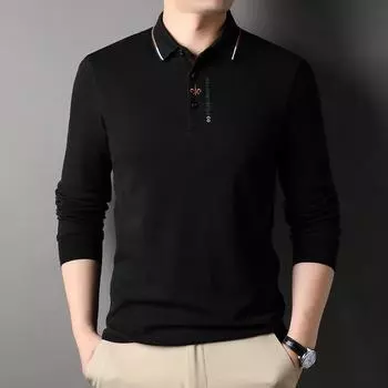 Футболка с длинными рукавами и лацканами, мужская вышитая модная футболка, весна и осень, новый мужской поло-топ M