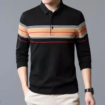 Футболка с длинными рукавами и лацканами, мужская весенне-осенняя мужская футболка, пальто из 100% хлопка, осенняя одежда, внутренняя рубашка, тонкая полосатая нижняя рубашка M