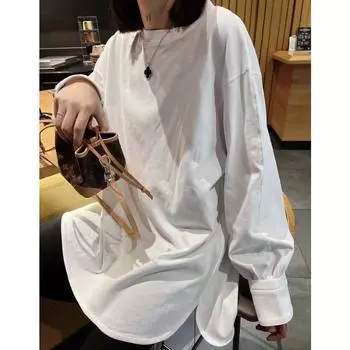 Футболка с длинными рукавами и неровными плечами из чистого хлопка, женская осенне-зимняя нижняя рубашка, дизайн Sense Niche Unique Split Top S белый