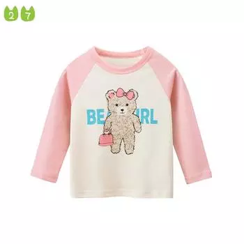 Футболка с длинными рукавами и принтом медведя из мультфильма для девочек, детская нижняя рубашка 90cm