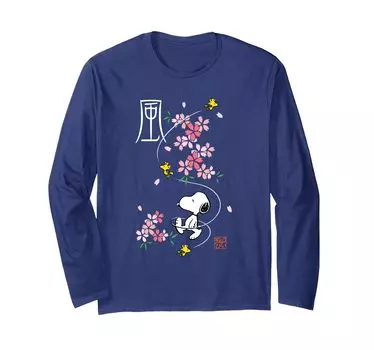 Футболка с длинными рукавами и принтом «Peanuts Snoopy Woodstock Japan Cherry Blossom» синий