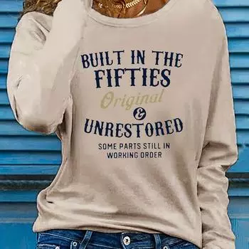 Футболка с длинными рукавами и принтом, повседневный топ с круглым вырезом, подходит для весны и осени, женская одежда. S