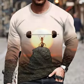 Футболка с длинными рукавами и принтом Strong Ant, летние повседневные футболки для мужчин, хлопковые футболки с длинными рукавами для фитнеса и спорта на открытом воздухе, уличная одежда S