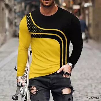 Футболка с длинными рукавами и рисунком физкультуры Tide европейского размера для мужчин, повседневная осенняя футболка с круглым вырезом S