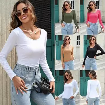 Футболка с длинными рукавами и U-образным вырезом в полоску Pit Stripe, модный женский топ на осень и зиму S белый