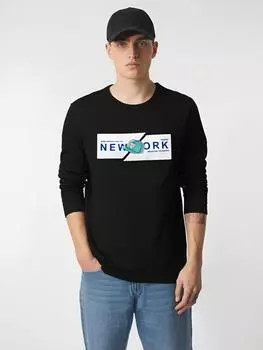 Футболка с длинными рукавами и узором «кепка» большого размера для мужчин, толстовка с круглым вырезом из чистого хлопка S-5XL S