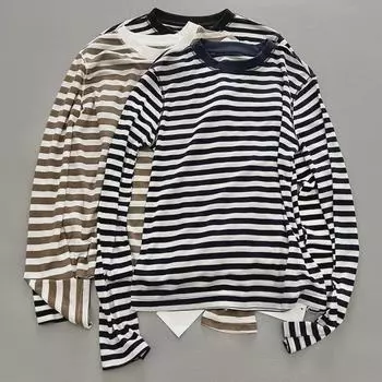 Футболка с длинными рукавами и защитой от солнца из дышащего материала Tencel в полоску - весна/лето 2025, повседневный стиль с круглым вырезом Large