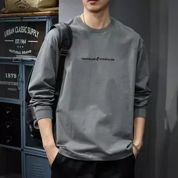 Футболка с длинными рукавами из плотного хлопка, мужская, американский ретро-свитер, весенне-осенняя свободная рубашка M темный кофе