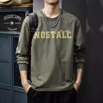 Футболка с длинными рукавами из плотного хлопка с двумя иглами 80 г, мужская, весна-осень, американский модный брендовый принт, свободный свитер M