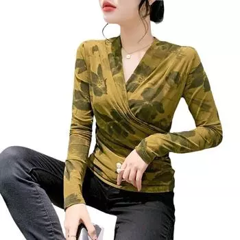 Футболка с длинными рукавами из сетчатого принта, облегающая нижняя рубашка, элегантный верх 2XL чёрный