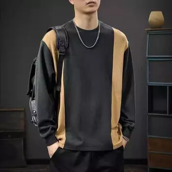Футболка с длинными рукавами контрастного цвета с осенним принтом, мужская свободная, большого размера, тяжелый свитер, американская повседневная футболка с круглым вырезом Tide M