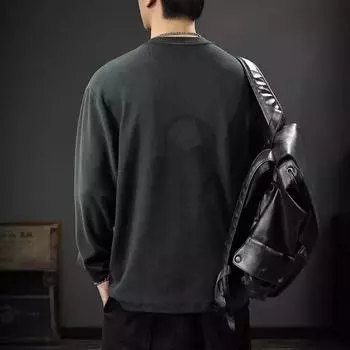 Футболка с длинными рукавами контрастного цвета с осенним принтом, мужская свободная, большого размера, тяжелый свитер, американская повседневная футболка с круглым вырезом Tide M