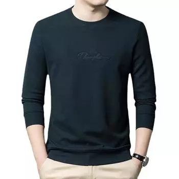 Футболка с длинными рукавами, мужская футболка с круглым вырезом, весенняя повседневная вафельная футболка для молодежи и среднего возраста M