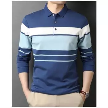 Футболка с длинными рукавами, мужская повседневная футболка в полоску, мужская рубашка поло с лацканами S темно-синий