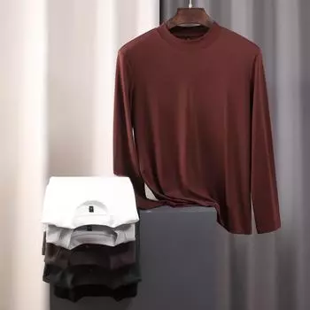 Футболка с длинными рукавами, мужская, средняя, с высоким воротом, нижняя рубашка, осень и зима с теплым облегающим однотонным топом, повседневная M жемчужина белый