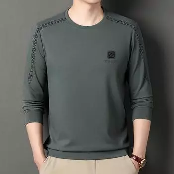 Футболка с длинными рукавами, мужская весна и осень, новая модная повседневная рубашка с круглым вырезом и принтом, толстовка M