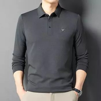 Футболка с длинными рукавами, мужская, весна и осень, новая, простая, универсальная, с принтом, модная, с лацканами, мужская, повседневная, поло M