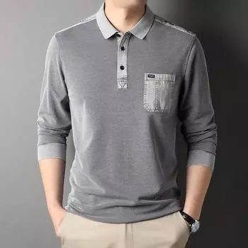 Футболка с длинными рукавами, мужская, весна-осень, новая рубашка поло с лацканами, деловая, повседневная, верхняя одежда из хлопка, одежда для мужчин среднего возраста M