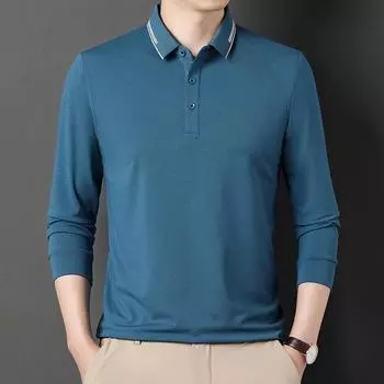 Футболка с длинными рукавами, новый осенний стиль для молодых и мужчин среднего возраста, деловая рубашка поло для пап, футболка с лацканами, повседневная мужская одежда M