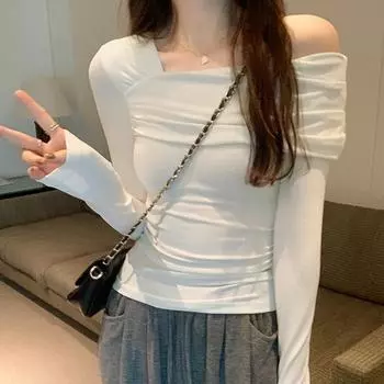 Футболка с длинными рукавами Pure Desire на одно плечо для женщин, осень, новый дизайн, облегающий крой, короткая нижняя часть рубашки для девушек S