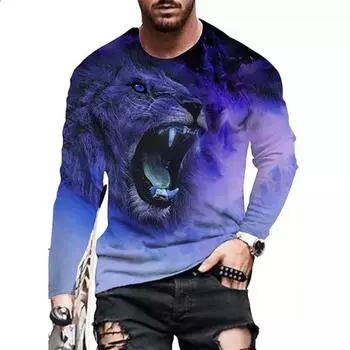 Футболка с длинными рукавами с цифровым принтом «Лев» 3D для мужчин, персонализированный уличный свитер с длинными рукавами Pulleys&Long Sleeves для мужчин S