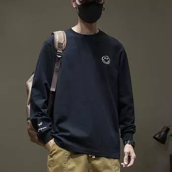 Футболка с длинными рукавами Smiley Sports, мужской свитер, весна и осень, высококачественный хлопковый топ, мужская внутренняя рубашка большого размера S