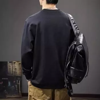 Футболка с длинными рукавами Tide Brand Splicing, мужская свободная рубашка из чистого хлопка, осенний американский ретро-свитер High Street M