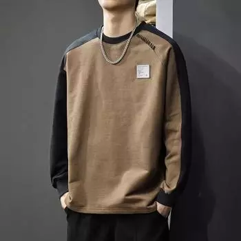 Футболка с длинными рукавами, тяжелая асимметричная, контрастного цвета, осень 40 г, мужская, американская, повседневная, свободная, большого размера, из чистого хлопка S