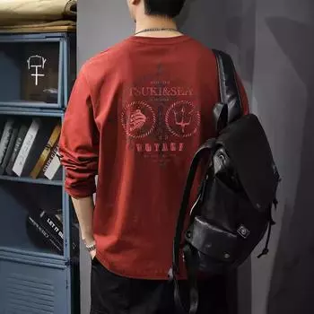 Футболка с длинными рукавами в стиле ретро в американском стиле, мужская, из плотного чистого хлопка, модный брендовый свободный свитер большого размера M бордовый