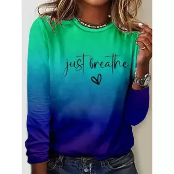 Футболка с длинными рукавами в стиле тай-дай с градиентным принтом, женская, с круглым вырезом, свободная одежда, пуловер с буквенным принтом, модная уличная одежда S